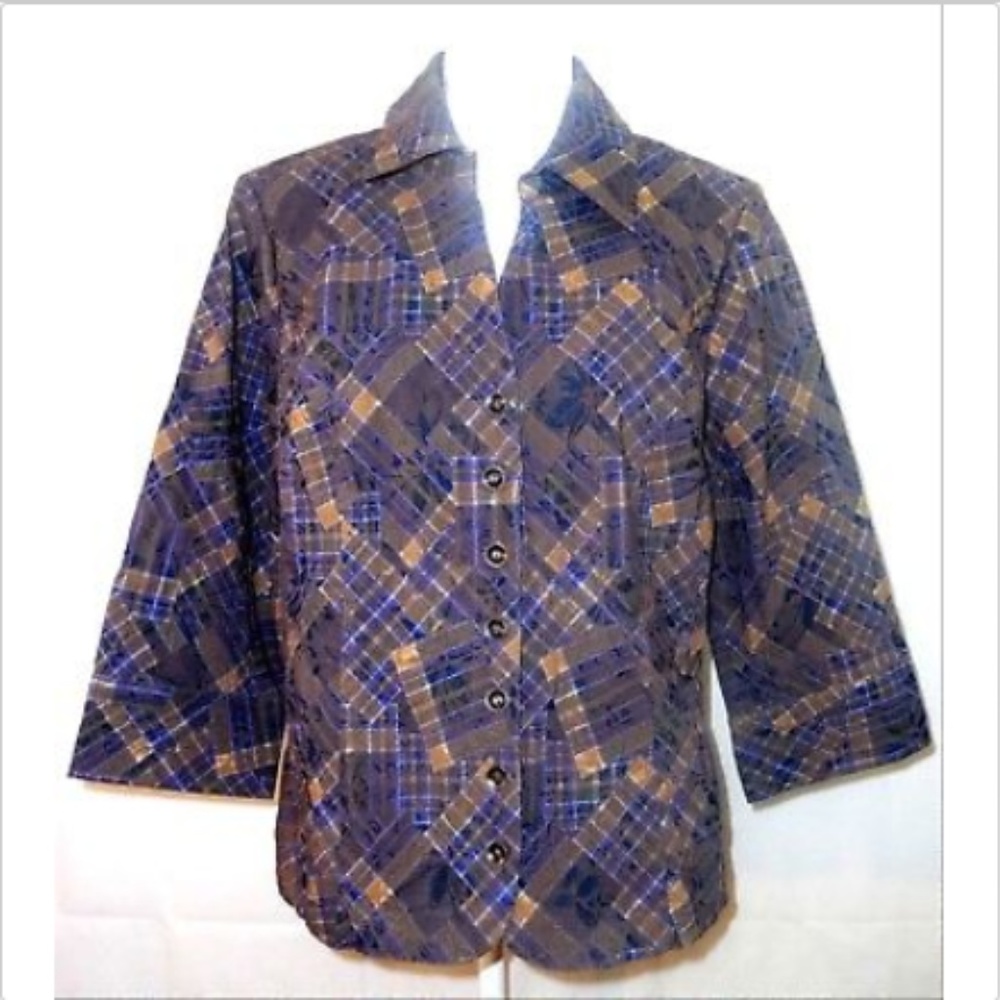 Christopher & Banks Women's Large Blue Brown Top